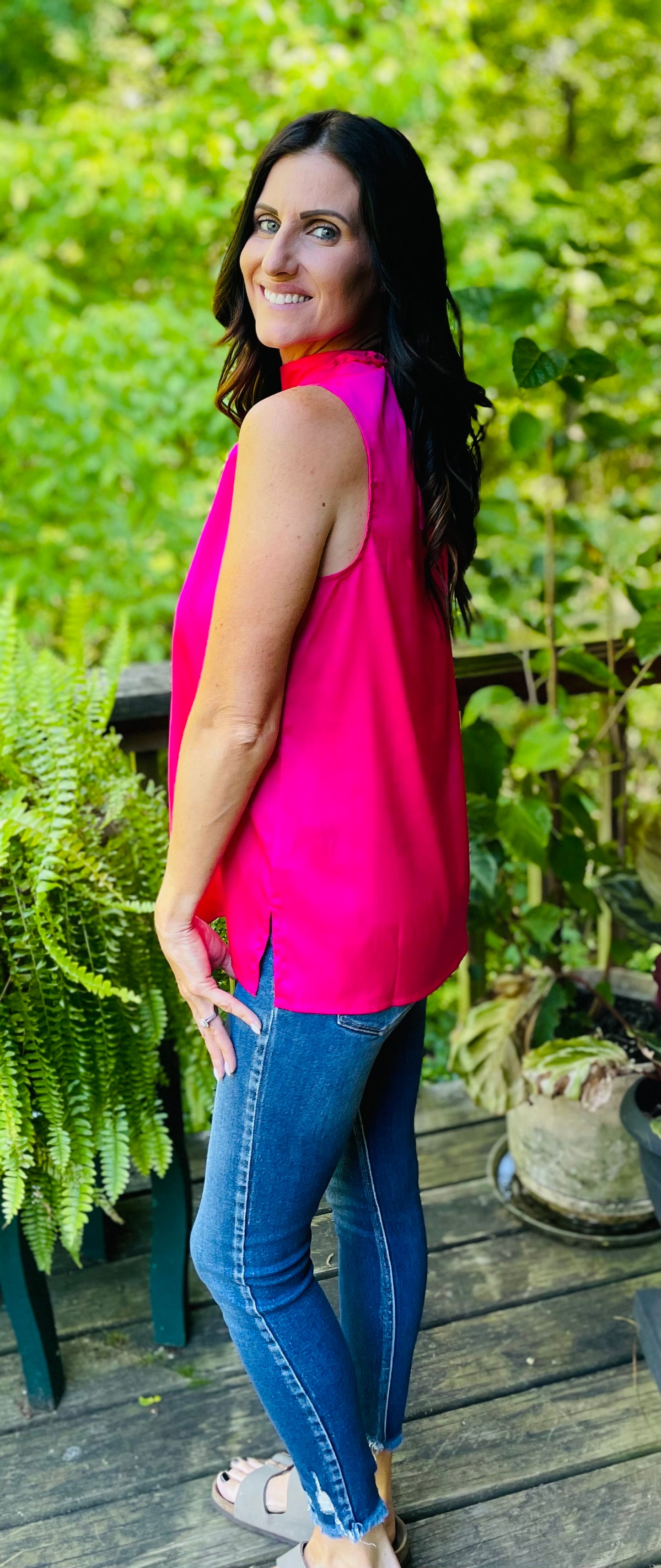 Hot Pink Sleeveless Turtle Neck Top