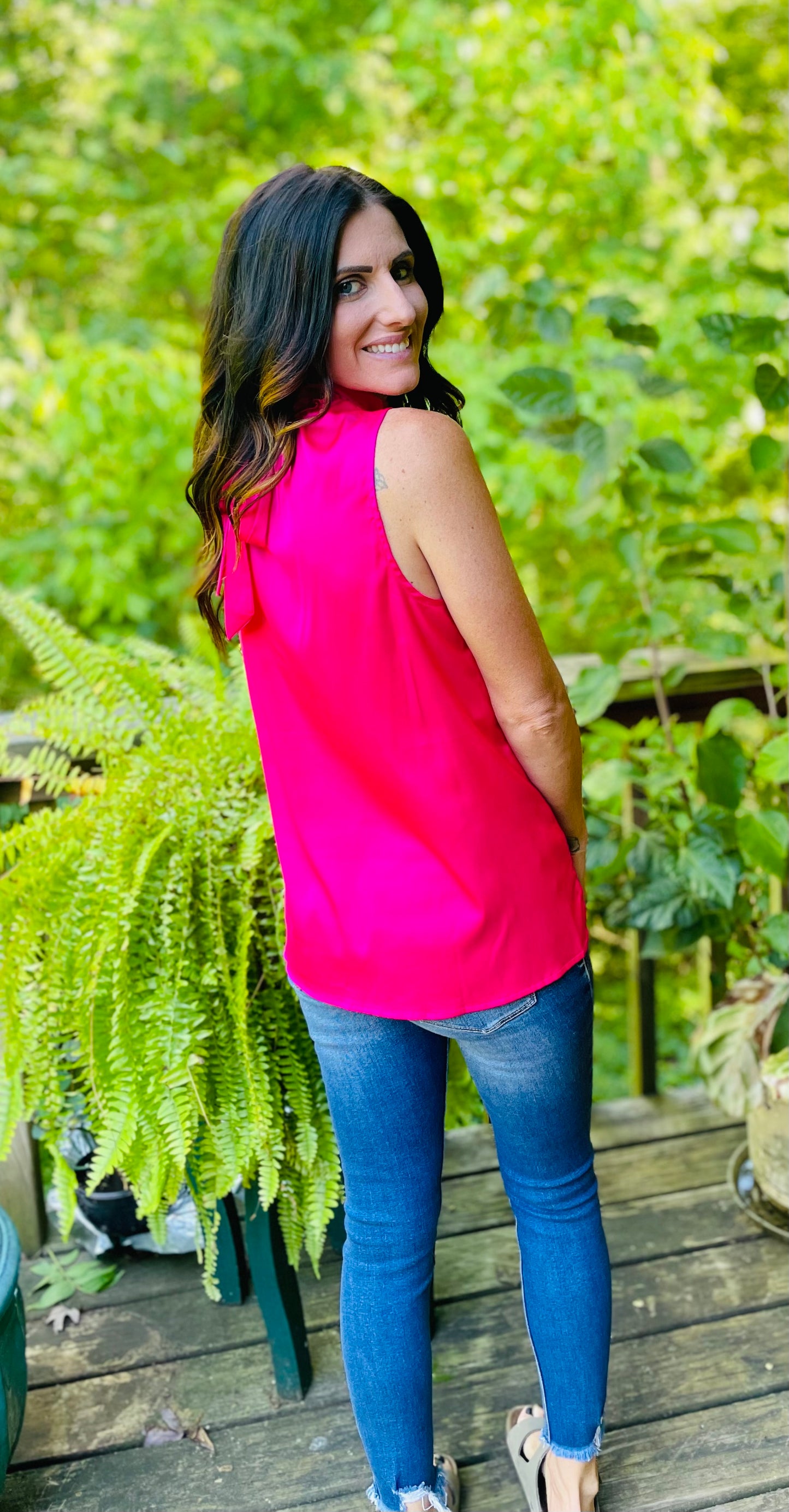 Hot Pink Sleeveless Turtle Neck Top