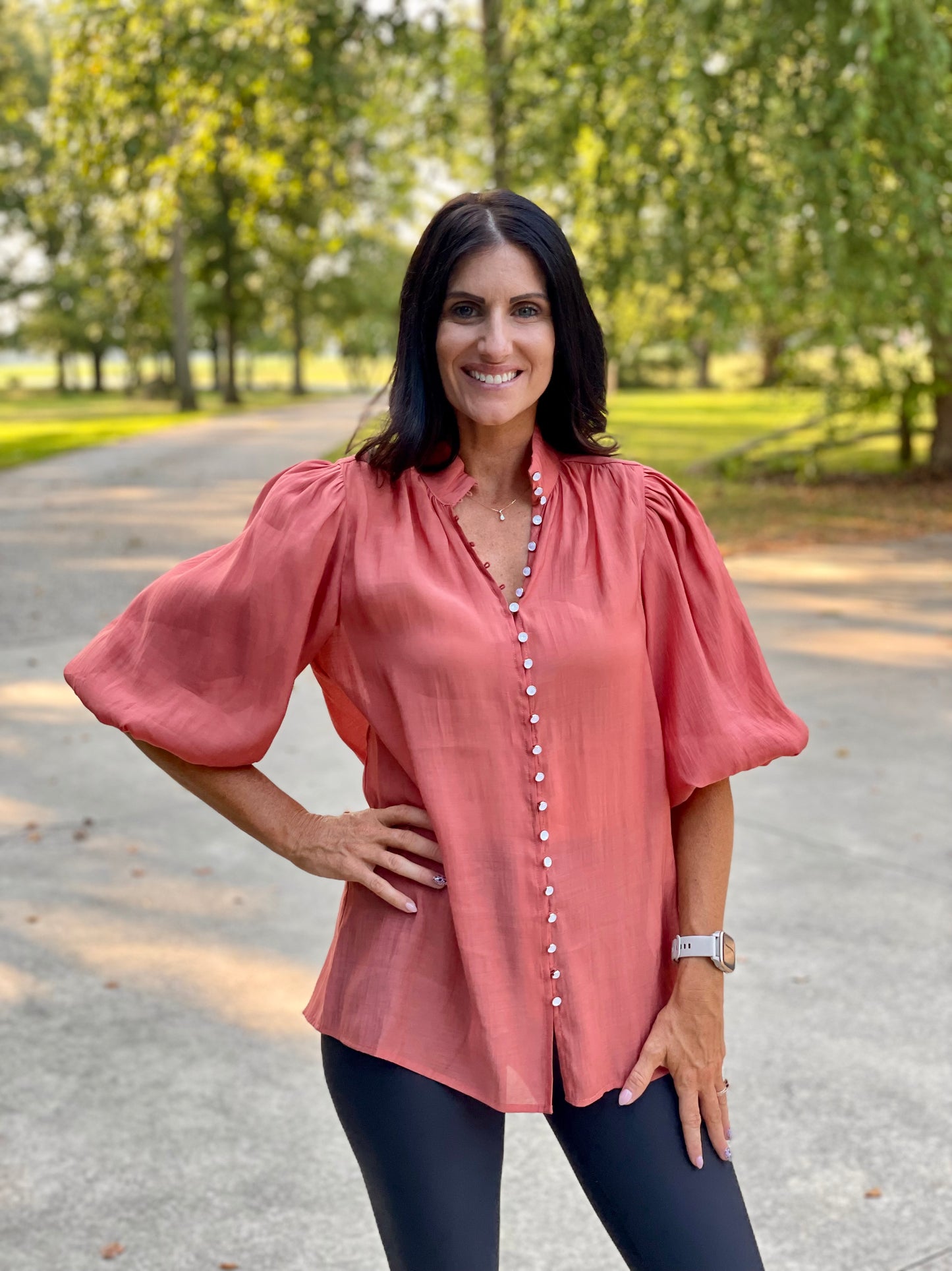 Balloon Sleeve Button Up Blouse