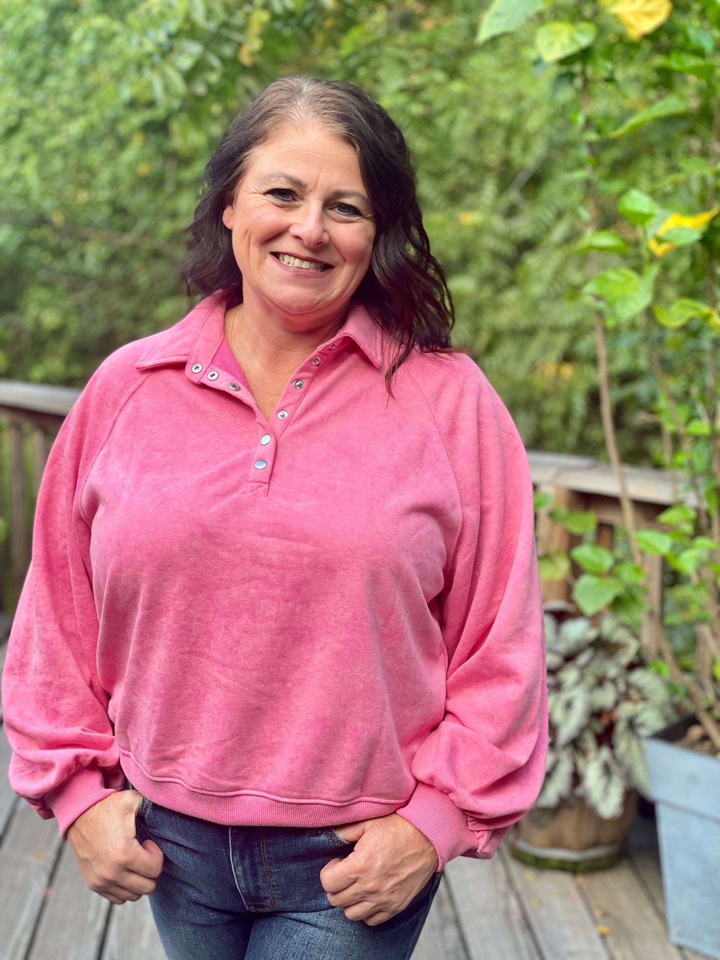 pink quarter snap sweatshirt