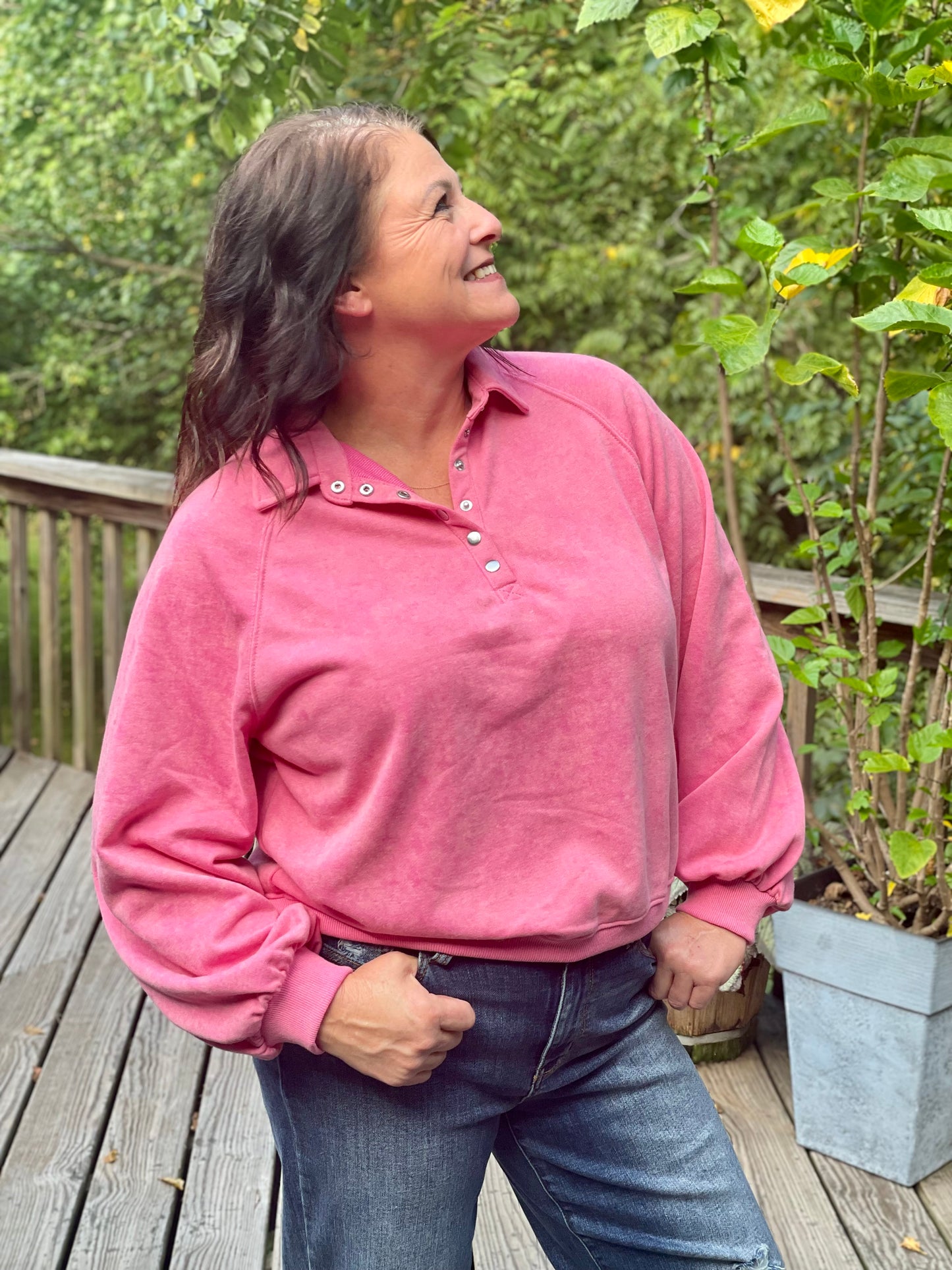 pink quarter snap sweatshirt