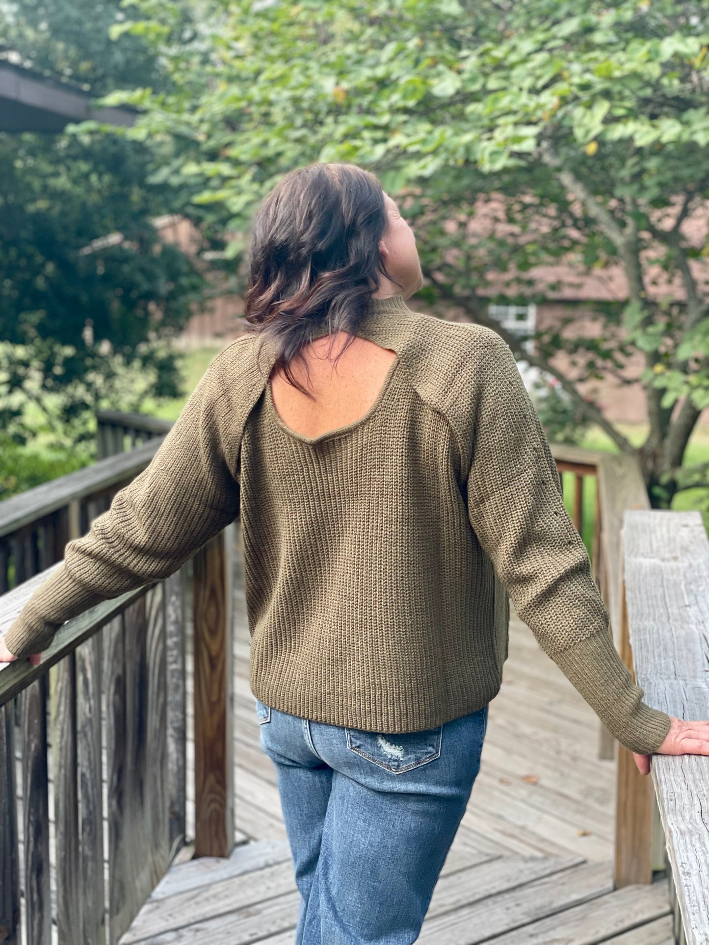 Olive Green Cut-Out Sweater