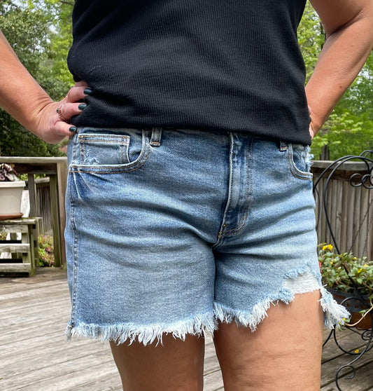 distressed mid waist shorts