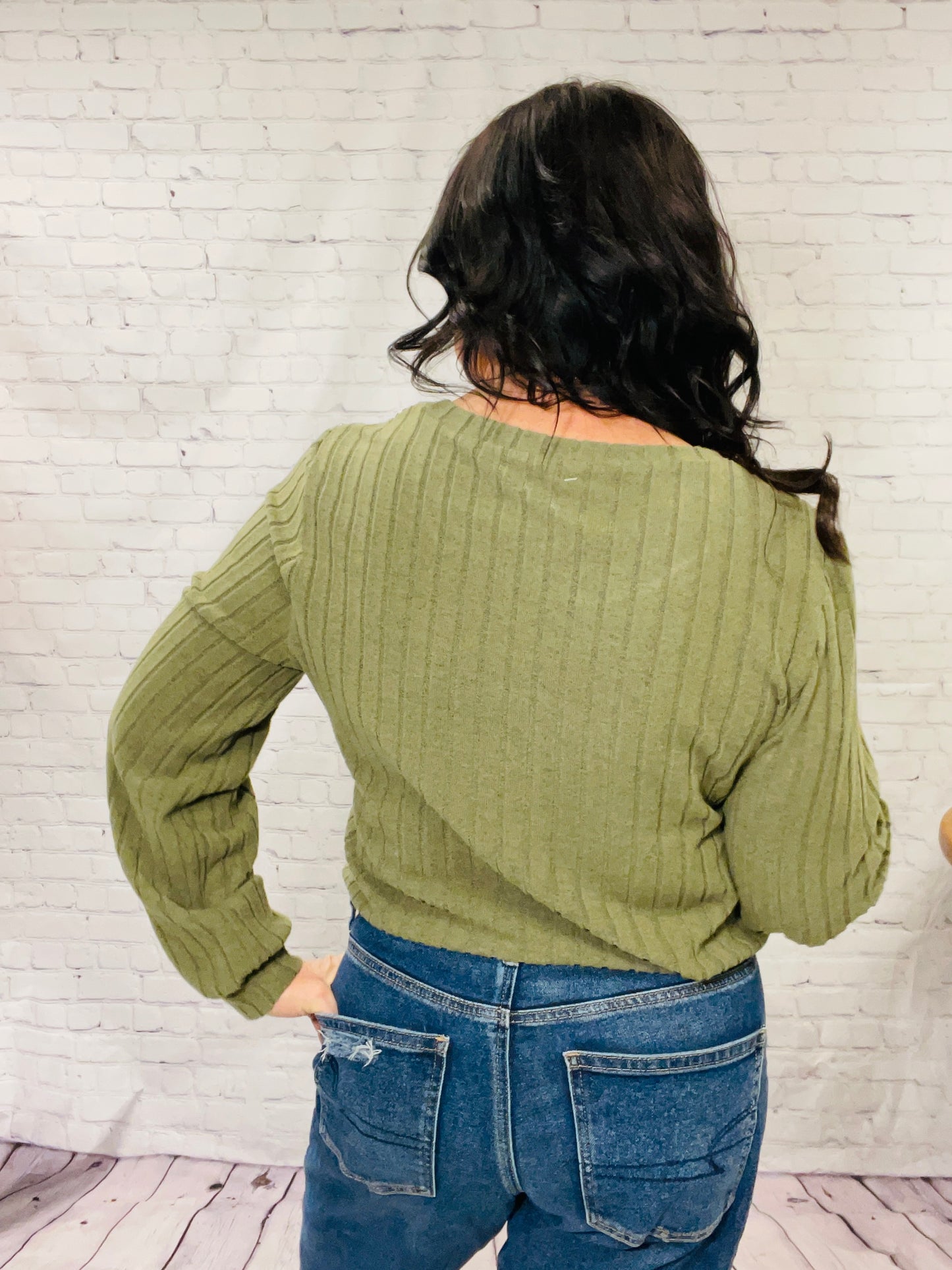 Ribbed Olive Top With Leopard Accents