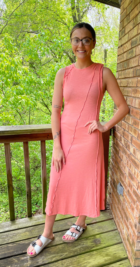 coral ribbed dress