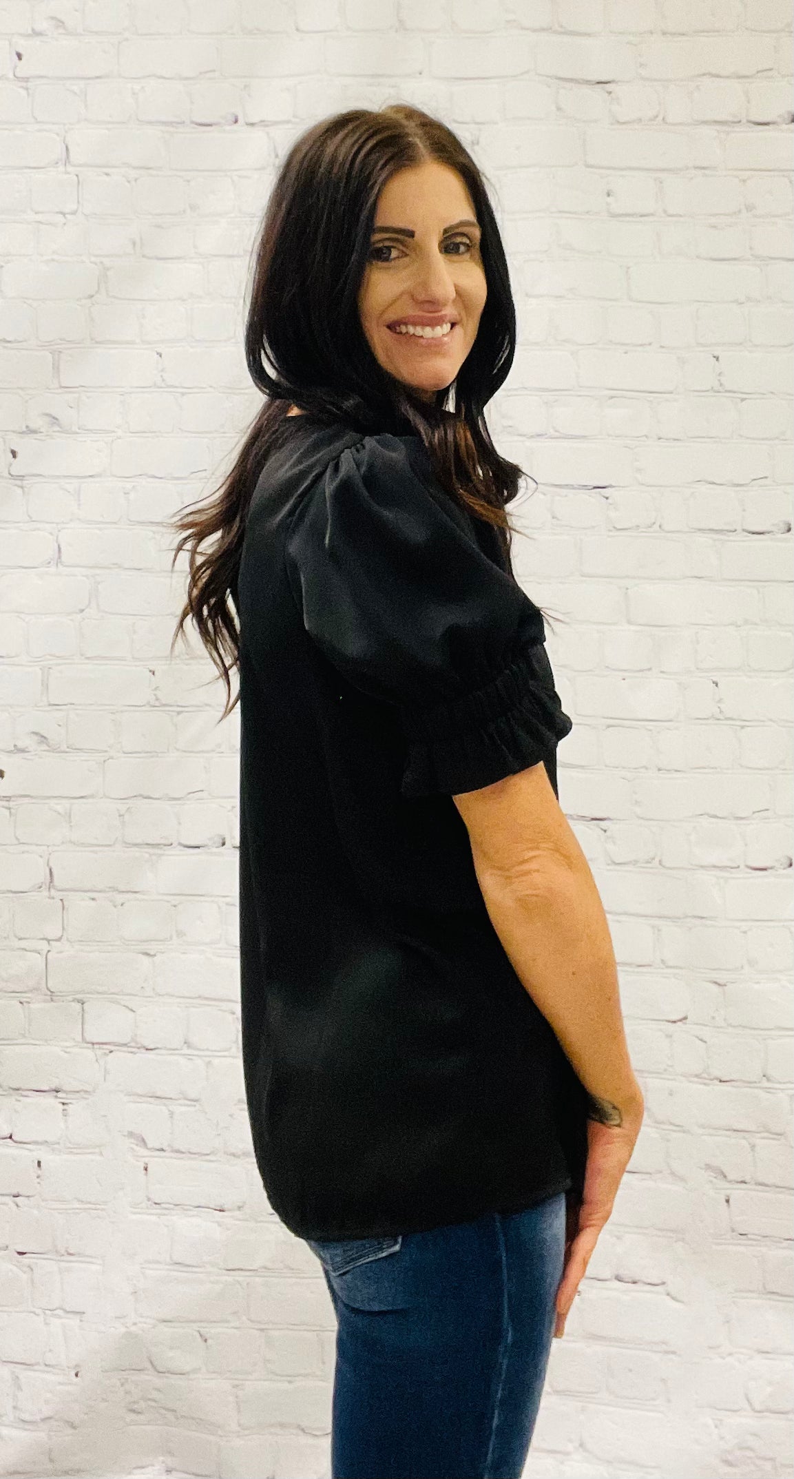 Black Ruffle Sleeve Blouse