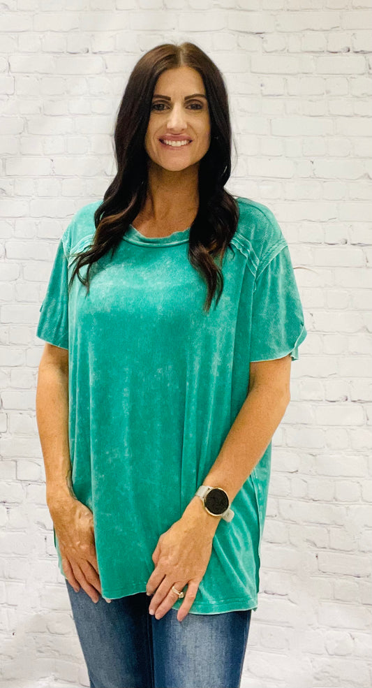 Oversized Acid Wash Tee - Green