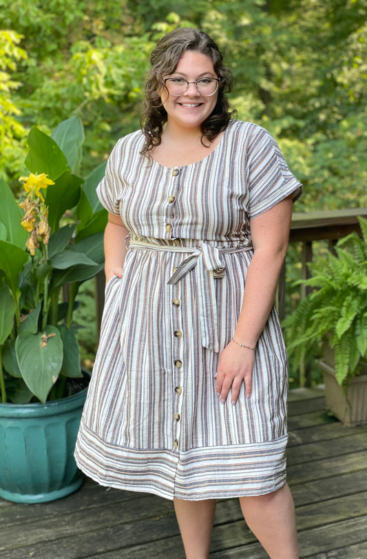 striped, tie waist dress