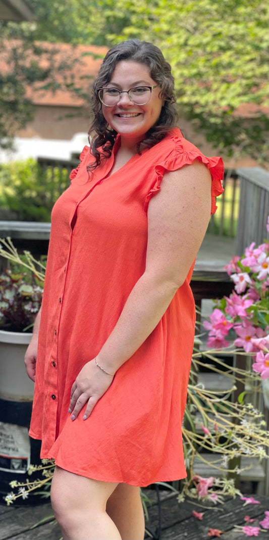 coral button down dress