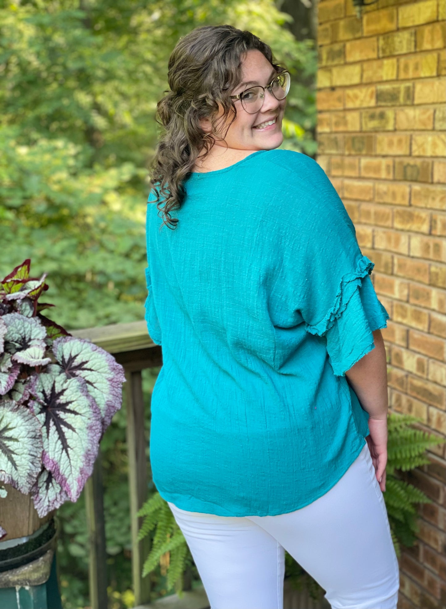 Teal tie front shirt