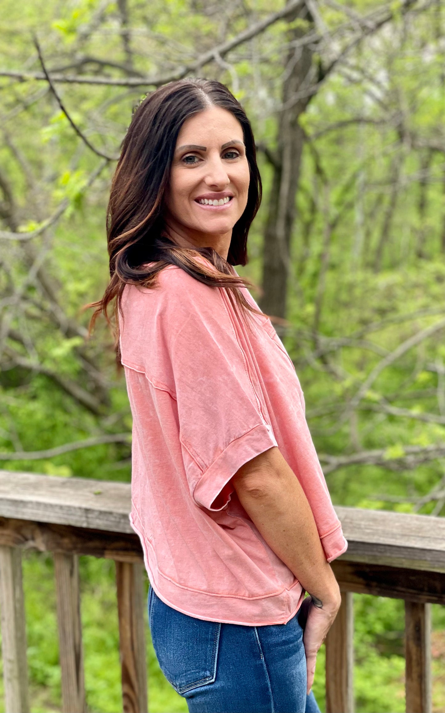 Oversized Washed Peach Pocket Tee