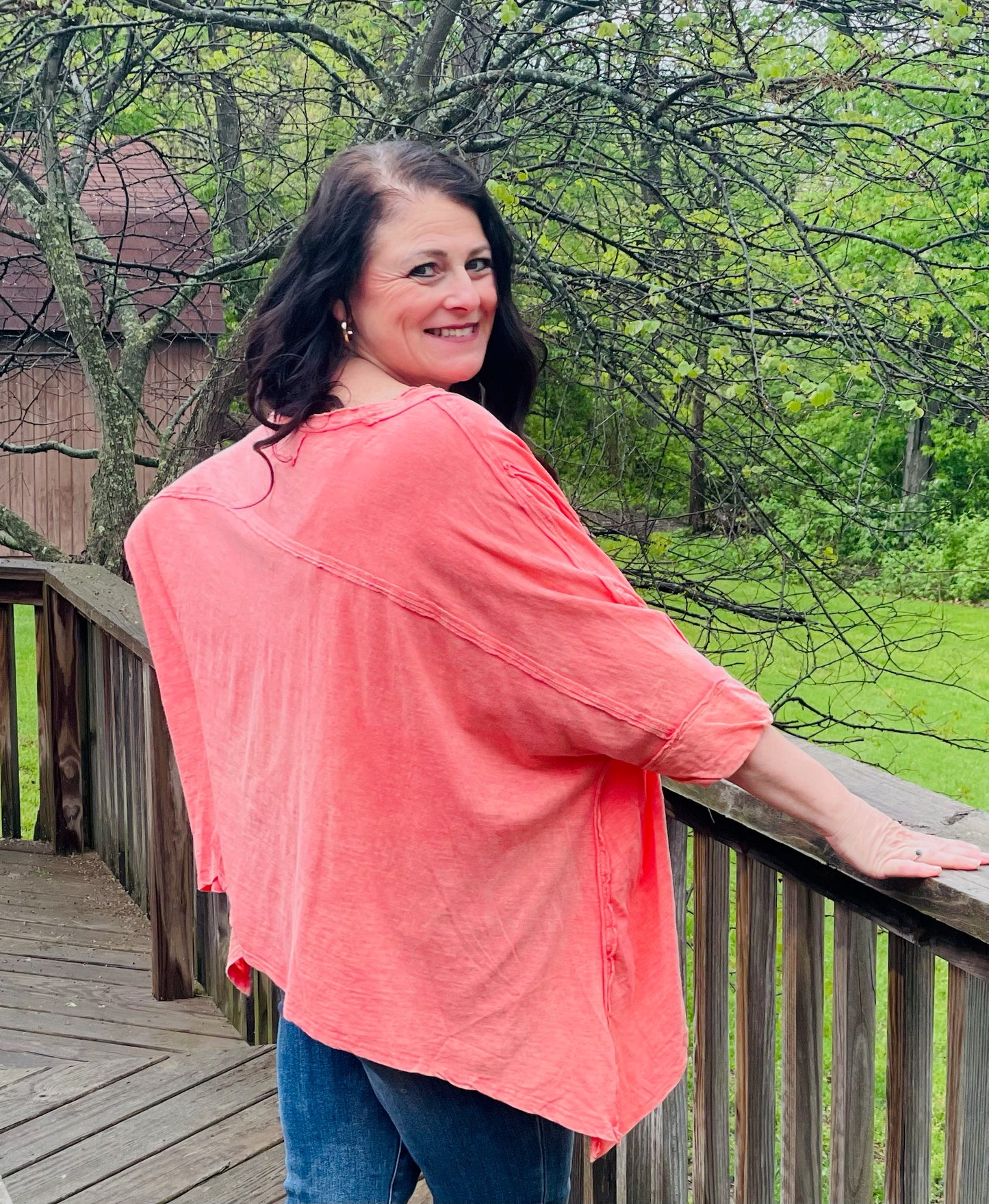 Oversized Coral Asymmetrical Top