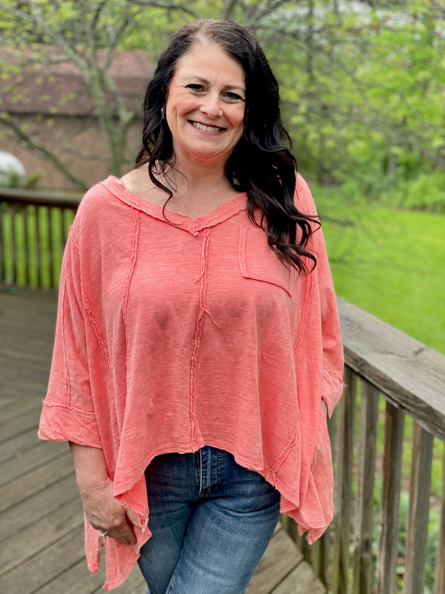 Oversized Coral Asymmetrical Top
