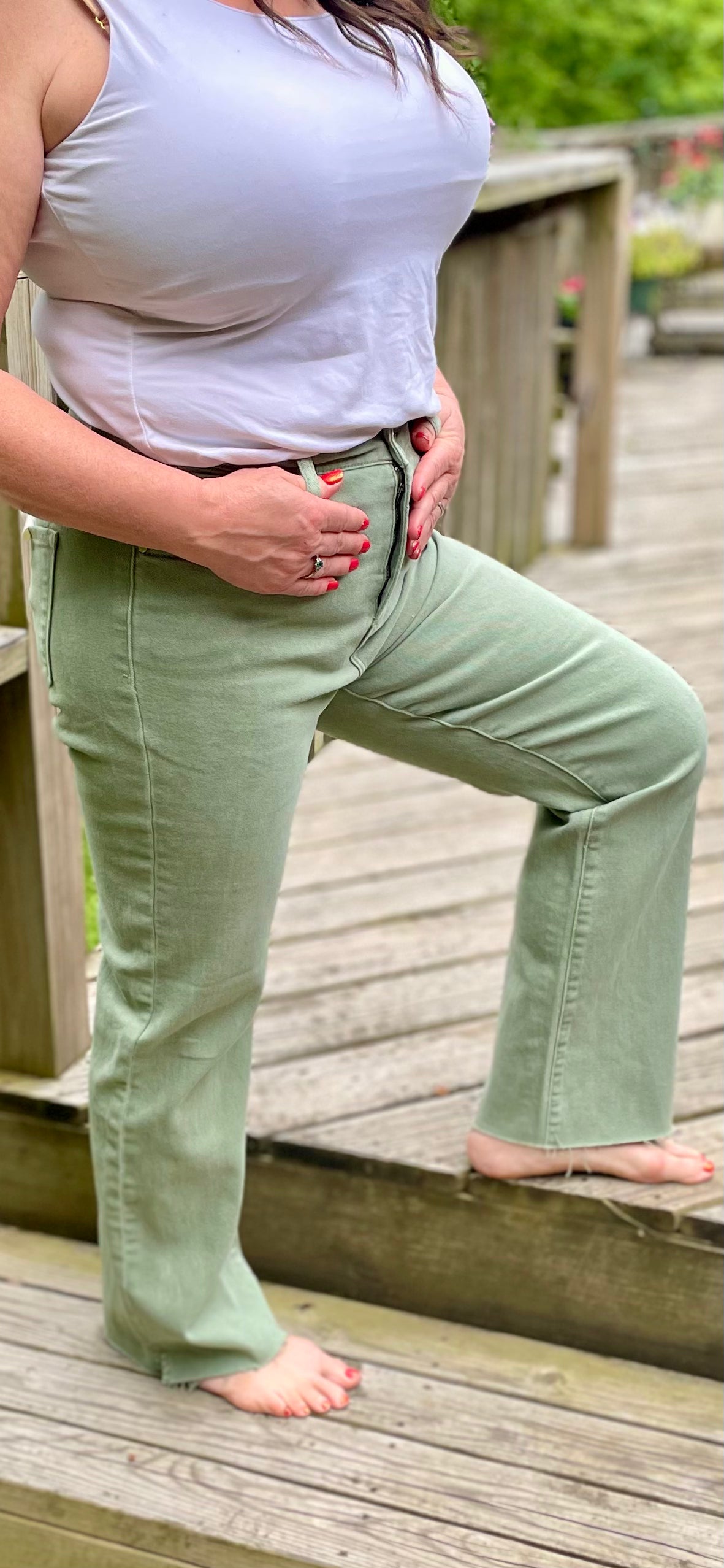 Olive Green Straight Leg Jeans