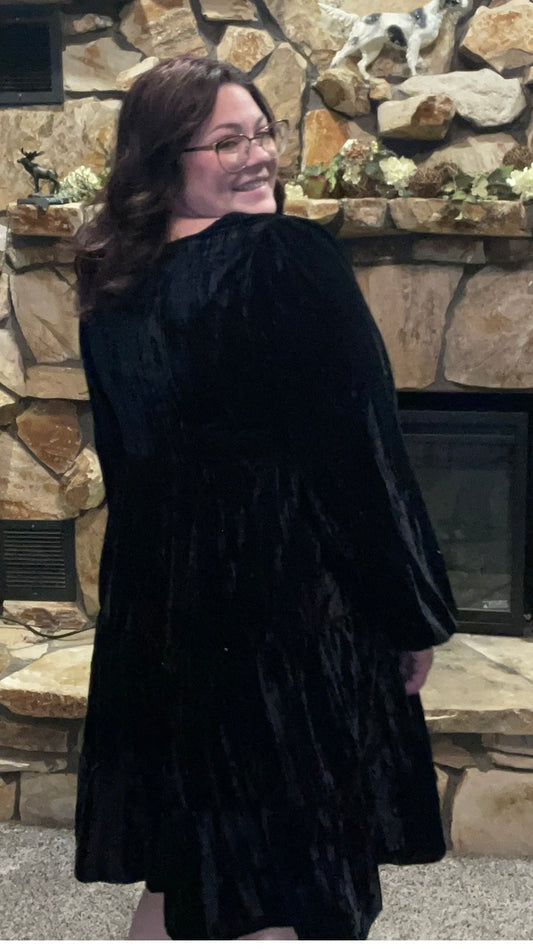 Black velvet tiered dress