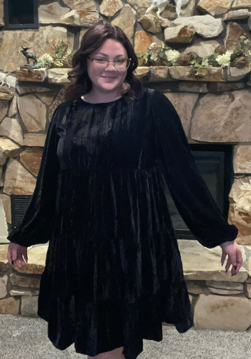 Black velvet plus size dress
