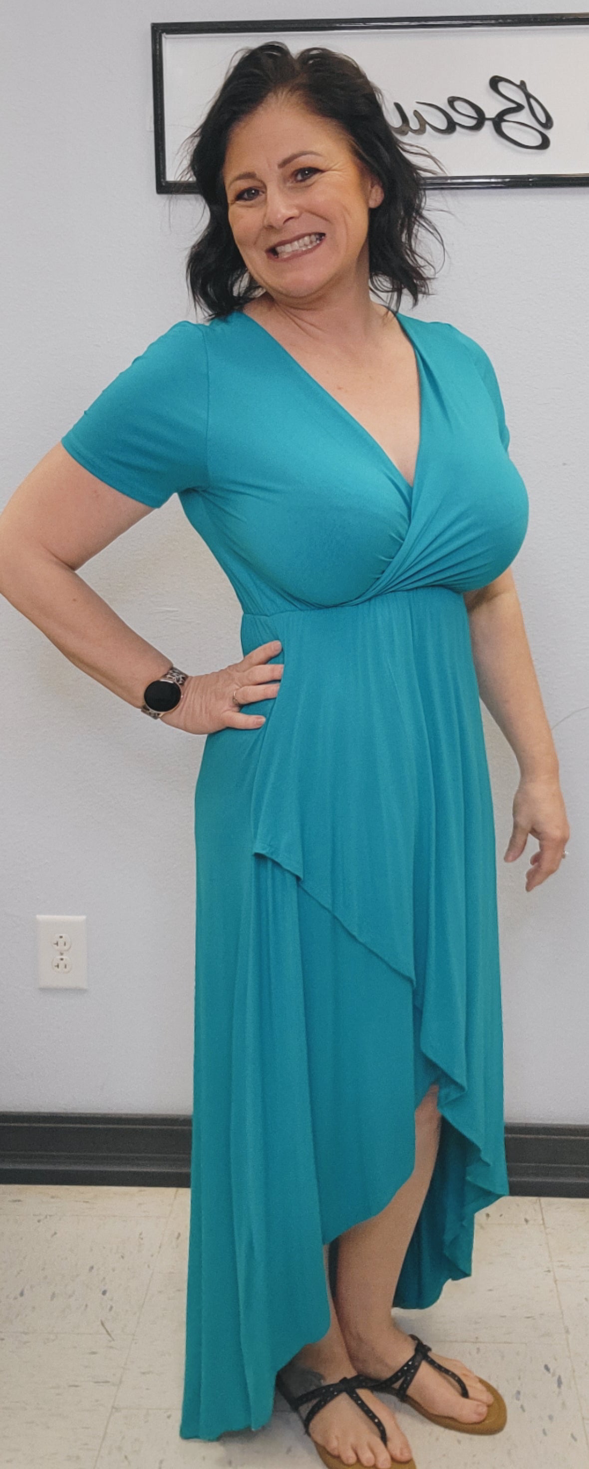 turquoise v neck dress