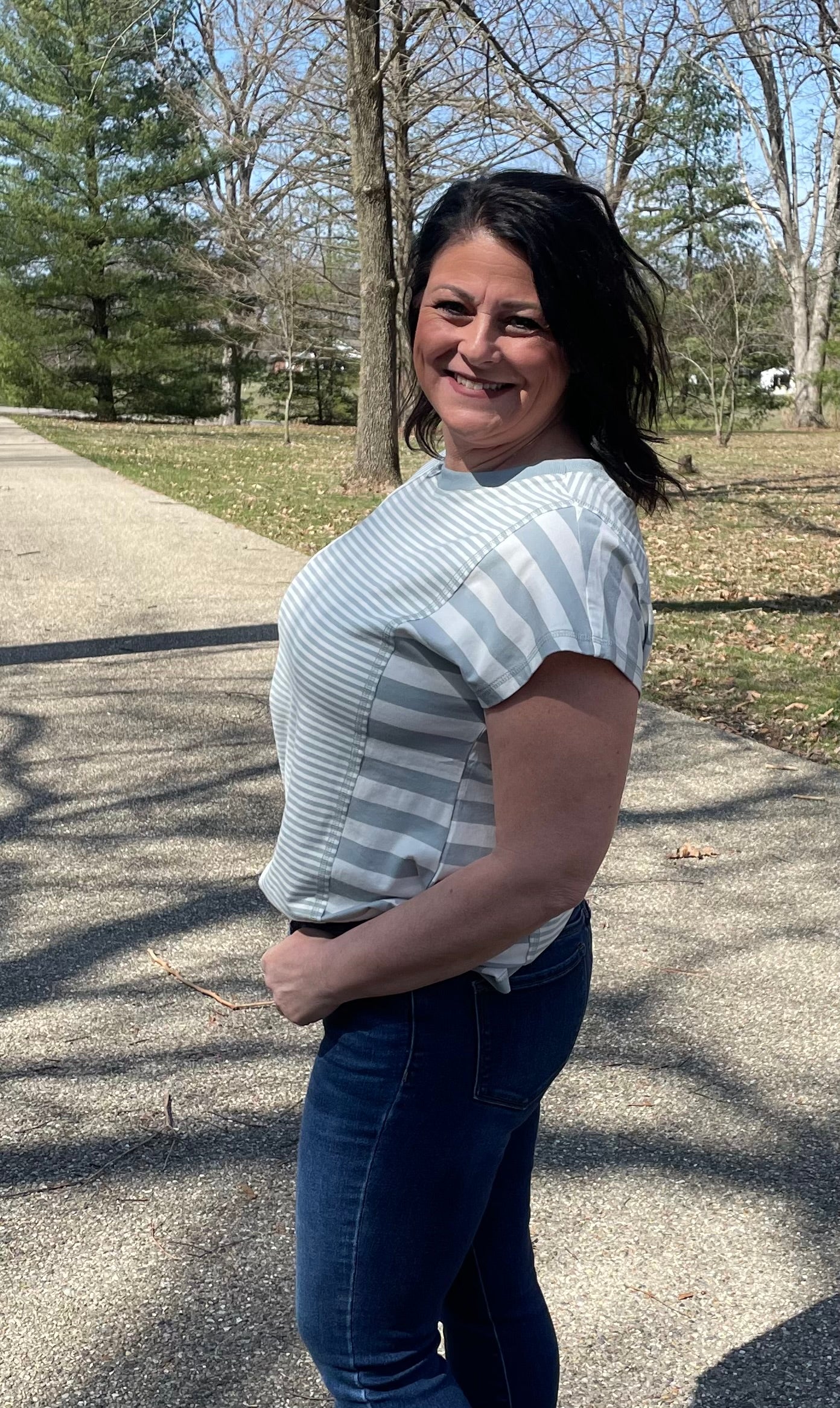 striped round neck shirt