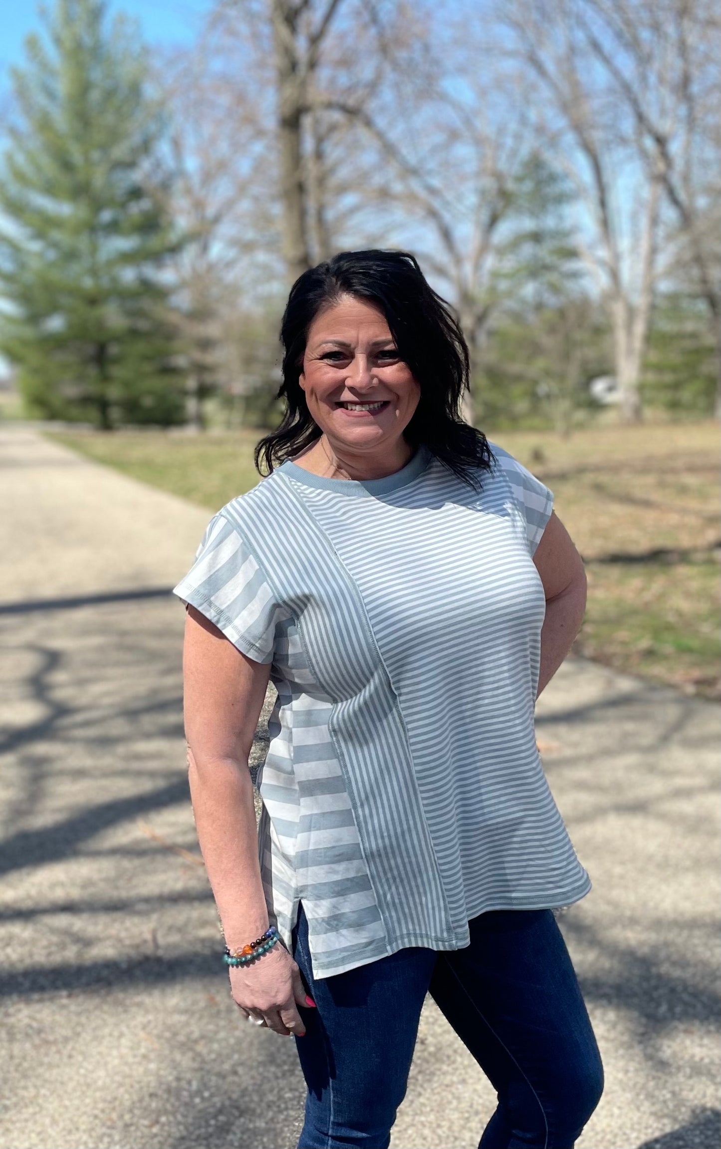 striped round neck shirt