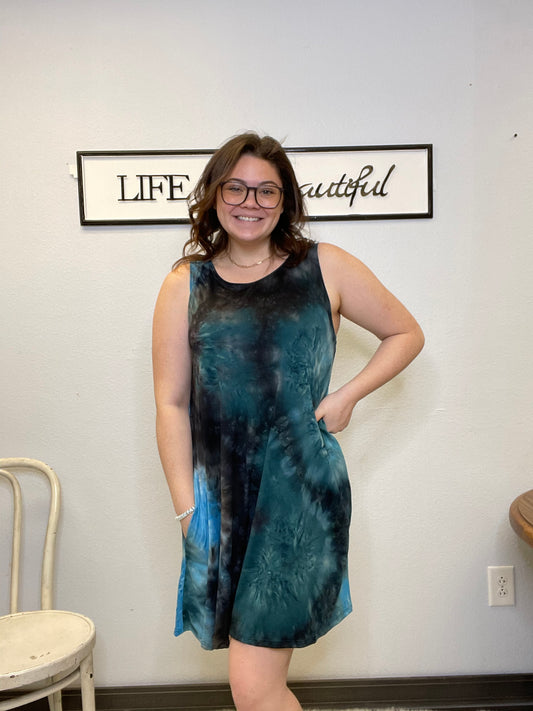 tie dye teal dress