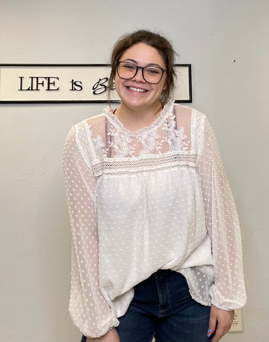 lacy white blouse