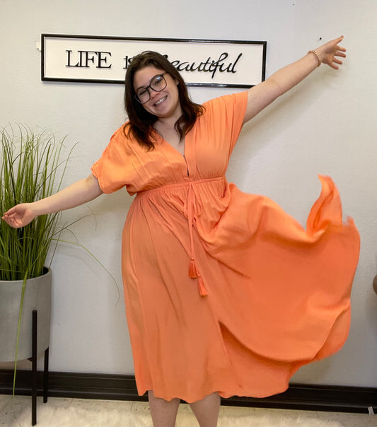 orange v neck dress